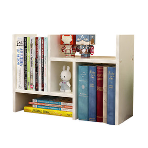 Resize-able Thick Wood Desktop Bookshelf | Display Rack Unit (White)