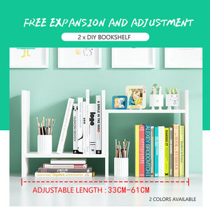 Resize-able Thick Wood Desktop Bookshelf | Display Rack Unit (White)
