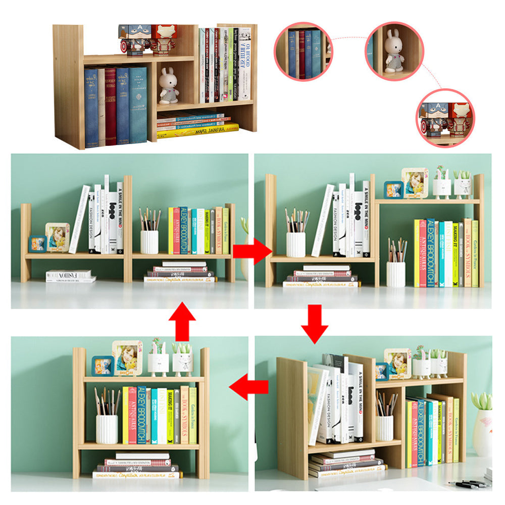 Resize-able Thick Wood Desktop Bookshelf | Display Rack Unit (White)
