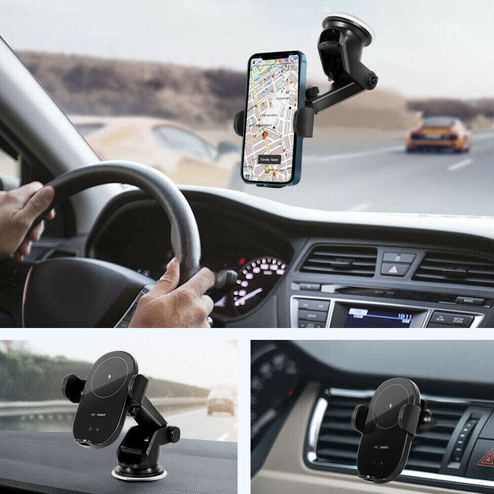Automatic Clamping 15W Wireless Car Fast Charger Mount | 2-in-1 Car Phone Holder