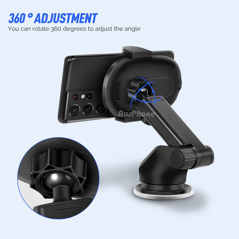 Automatic Clamping 15W Wireless Car Fast Charger Mount | 2-in-1 Car Phone Holder