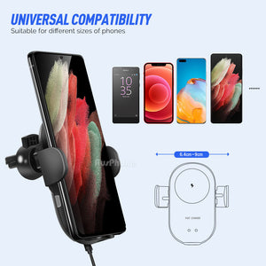 Automatic Clamping 15W Wireless Car Fast Charger Mount | 2-in-1 Car Phone Holder