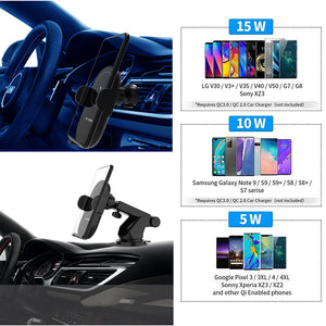 Automatic Clamping 15W Wireless Car Fast Charger Mount | 2-in-1 Car Phone Holder