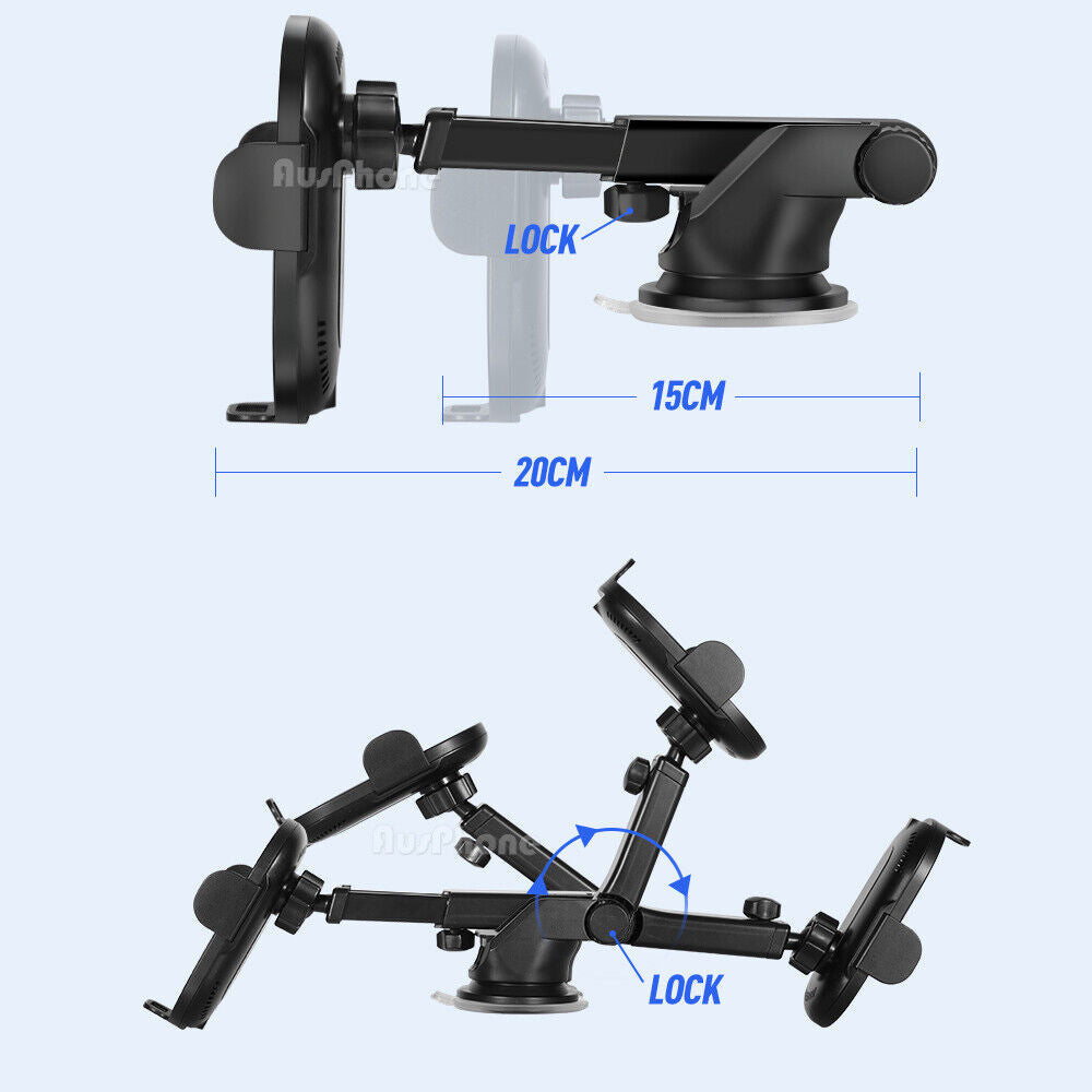 Automatic Clamping 15W Wireless Car Fast Charger Mount | 2-in-1 Car Phone Holder
