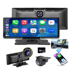10.26" Wireless Apple Android Carplay | Dual Dash Cam Front Rear Camera | 64G Card