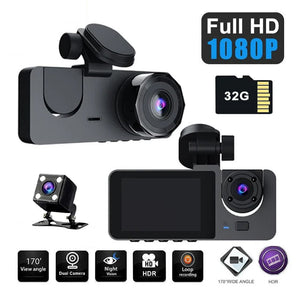 3 Channel Car DVR | HD 1080P | Vehicle Dash Cam | Three-Way Camera | DVR Recorder | 32GB Card