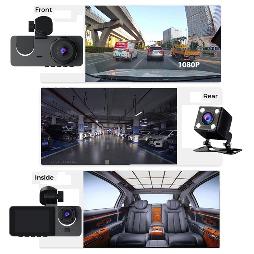 3 Channel Car DVR | HD 1080P | Vehicle Dash Cam | Three-Way Camera | DVR Recorder | 32GB Card