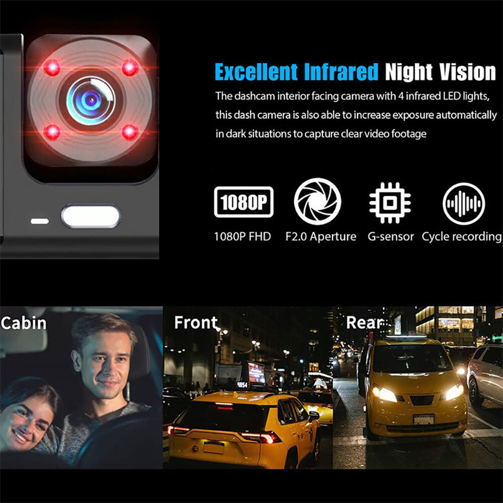 WiFi 3 Channels Dash Cam | 1080P Full HD | Car Dashcam | Hardwire Kit | 32GB Card