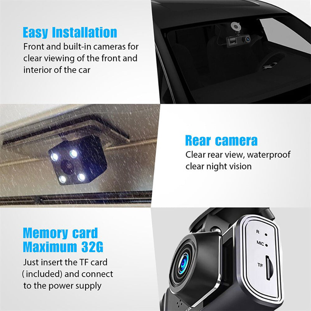WiFi 3 Channels Dash Cam | 1080P Full HD | Car Dashcam | Hardwire Kit | 32GB Card