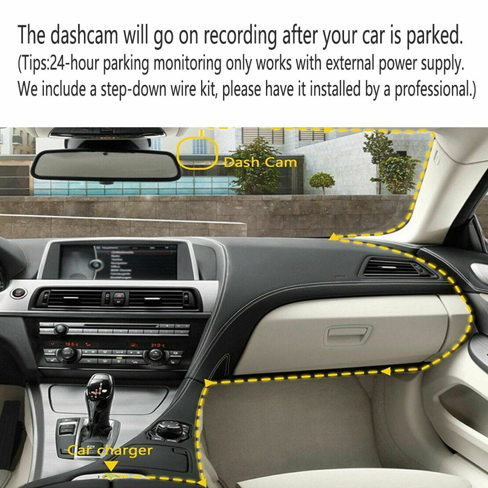 WiFi 3 Channels Dash Cam | 1080P Full HD | Car Dashcam | Hardwire Kit | 32GB Card