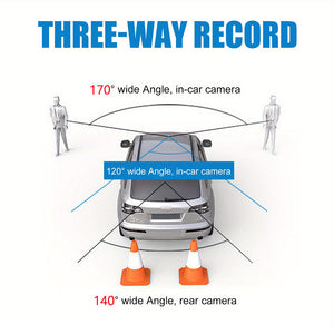 Front and Rear Triple Lens Dash Cam | 1080P HD | 4-inch Touch Screen | Wide-Angle Lens