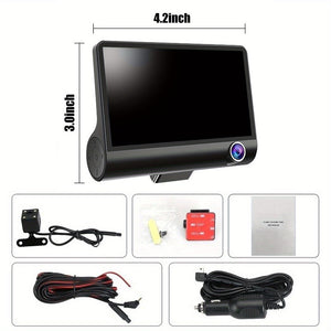 Front and Rear Triple Lens Dash Cam | 1080P HD | 4-inch Touch Screen | Wide-Angle Lens