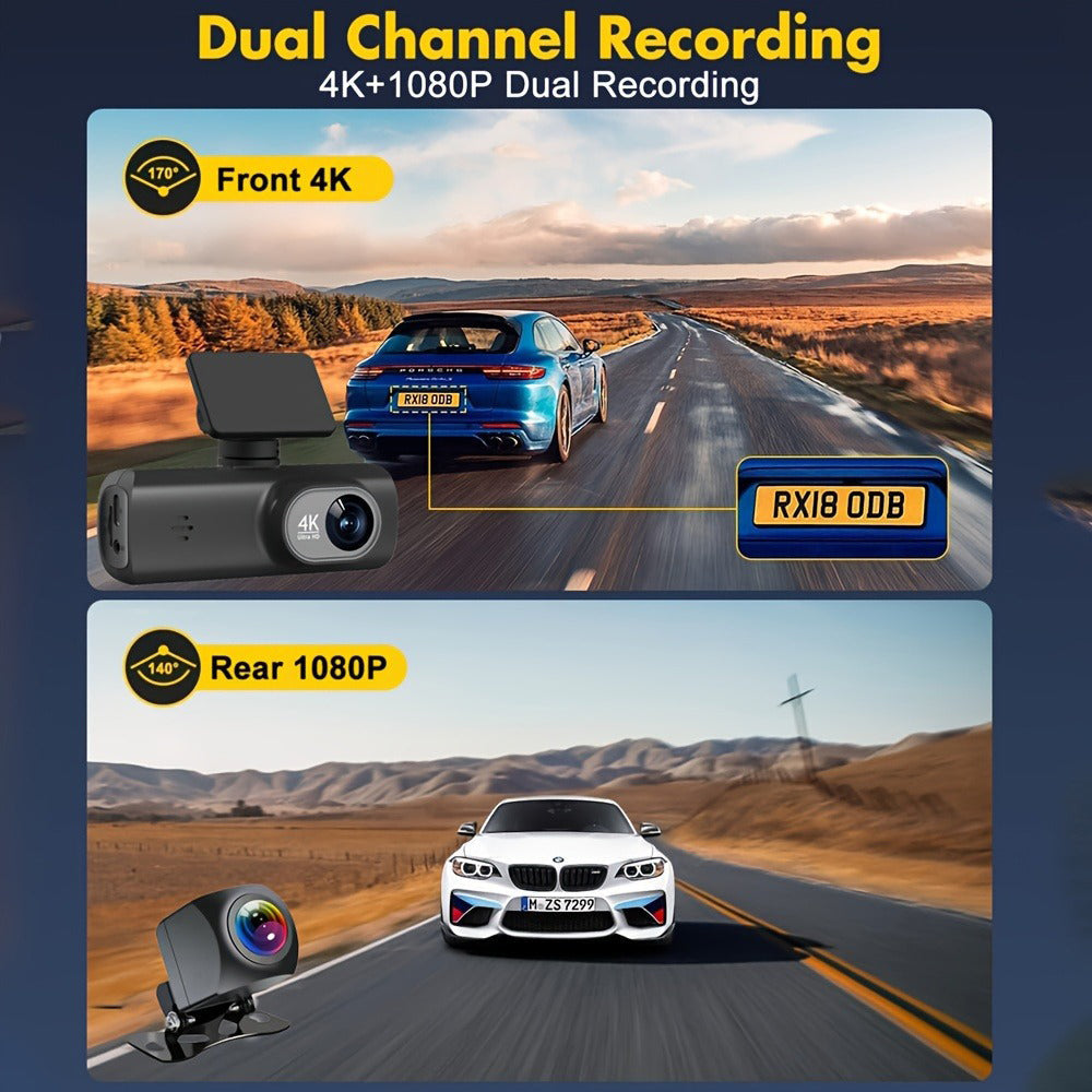 4K Front and Rear Dual Dash Cam | WiFi GPS Car Camera | 64GB SD Card