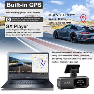 4K Front and Rear Dual Dash Cam | WiFi GPS Car Camera | 64GB SD Card
