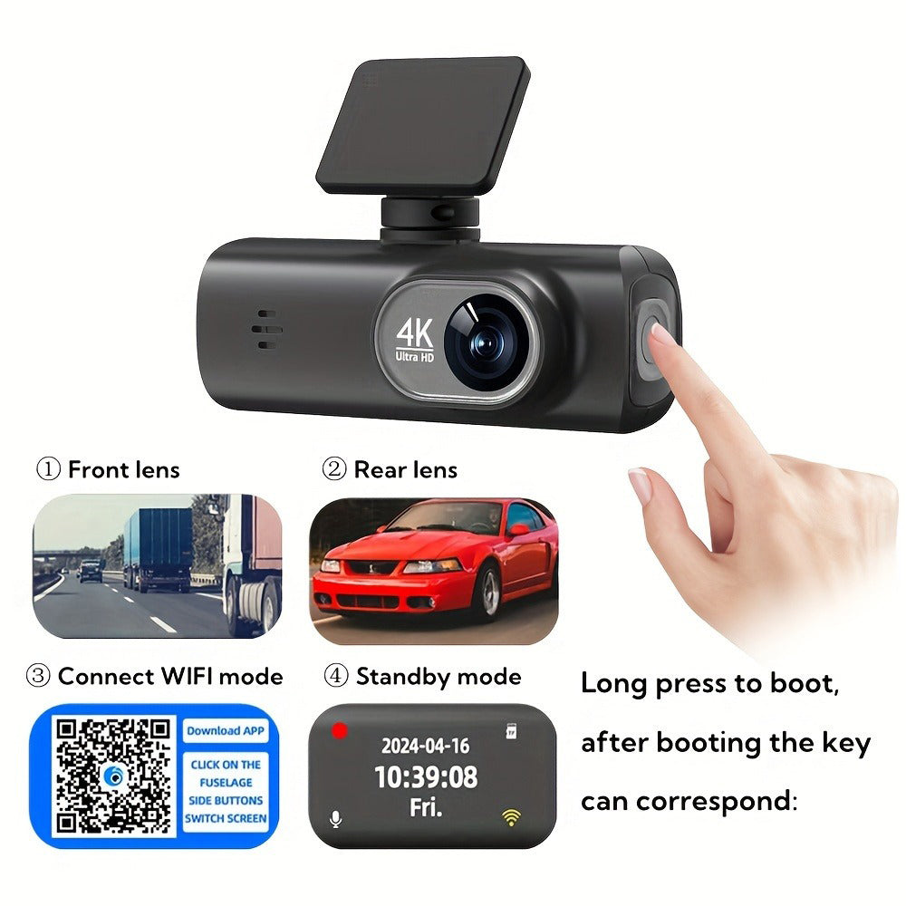 4K Front and Rear Dual Dash Cam | WiFi GPS Car Camera | 64GB SD Card