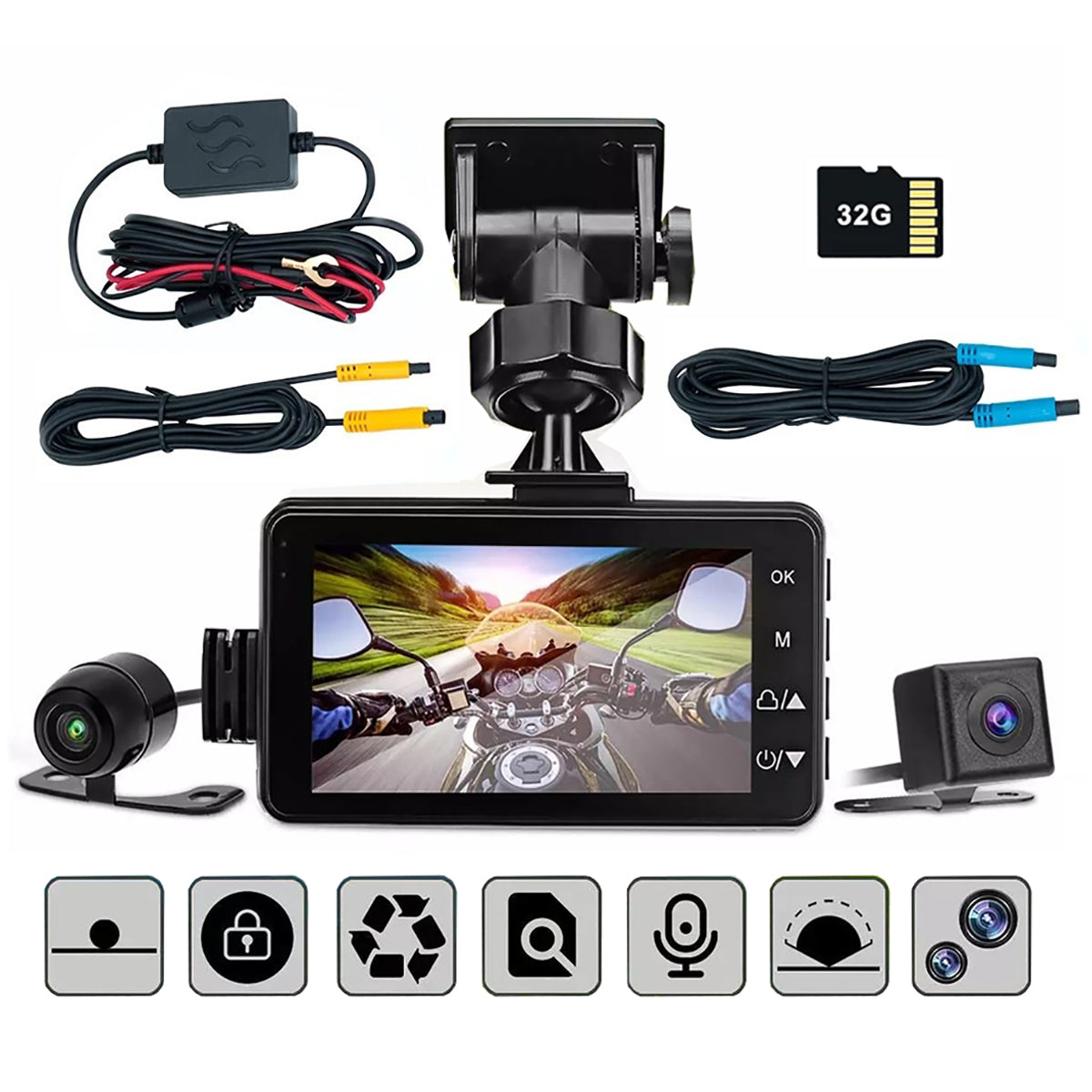 3-inch LCD HD Dual Camera Motorcycle DVR | Video Driving Recorder | 32GB Card