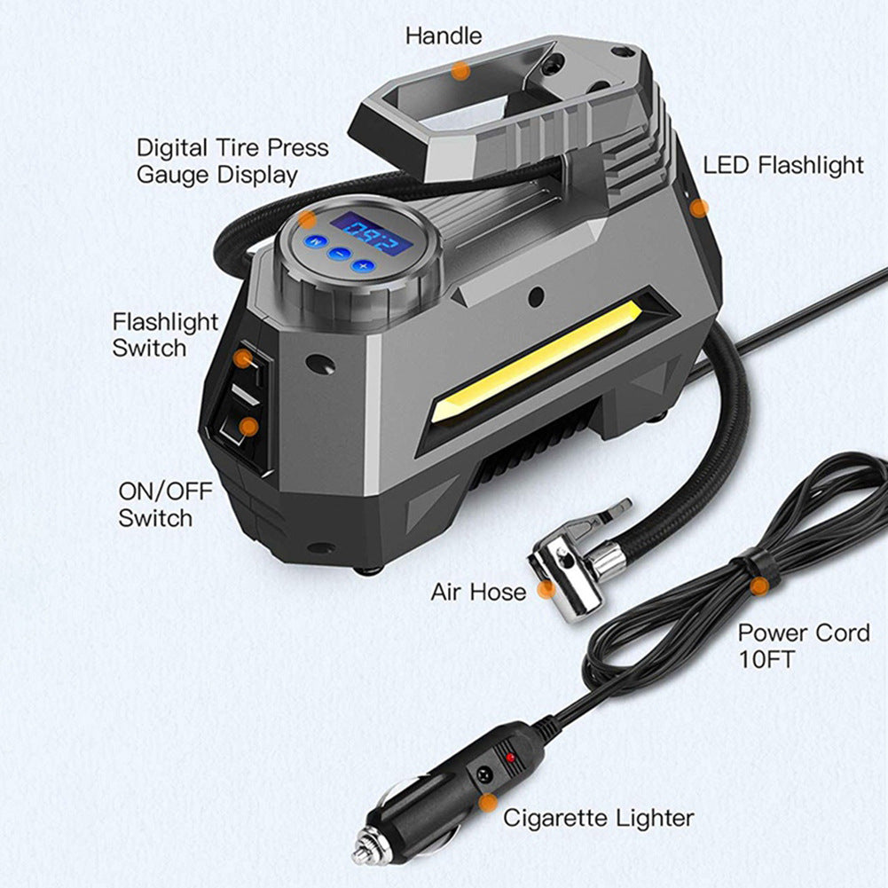 Portable Car Air Compressor | Digital Tire Inflator | Emergency Flashlight Feature