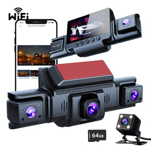 Dashcam | 4 Channel | 5G Wi-Fi | 1080P FHD | 170° Angle | G-Sensor | 64GB Card Included