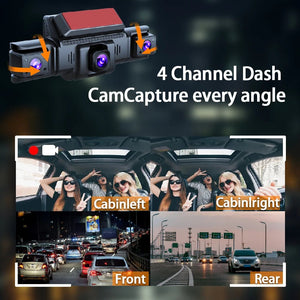 Dashcam | 4 Channel | 5G Wi-Fi | 1080P FHD | 170° Angle | G-Sensor | 64GB Card Included