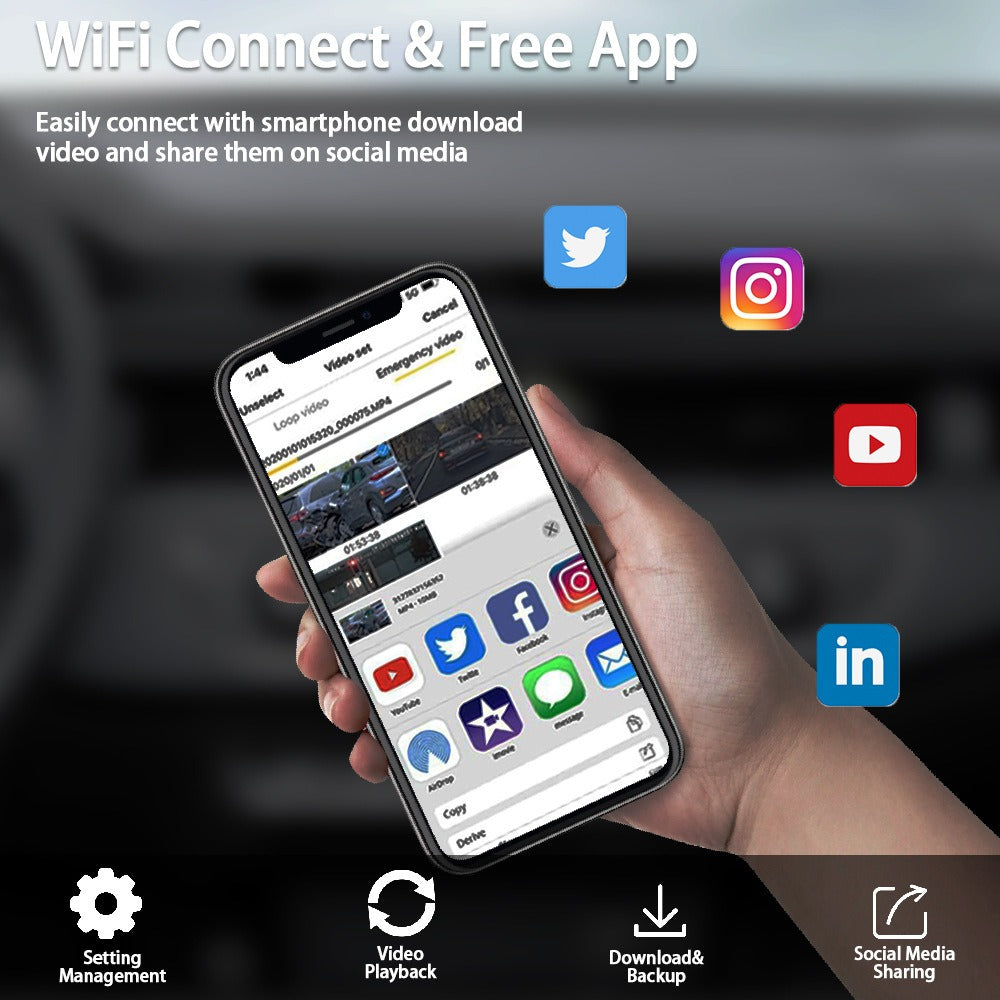 Dashcam | 4 Channel | 5G Wi-Fi | 1080P FHD | 170° Angle | G-Sensor | 64GB Card Included