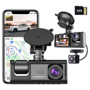 WiFi 3 Channels Dash Cam | 1080P Full HD | Car Dashcam | Free 32GB Card