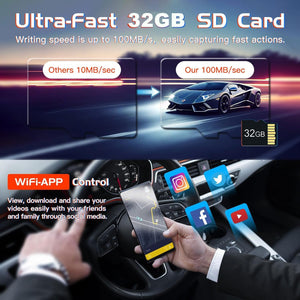 WiFi 3 Channels Dash Cam | 1080P Full HD | Car Dashcam | Free 32GB Card