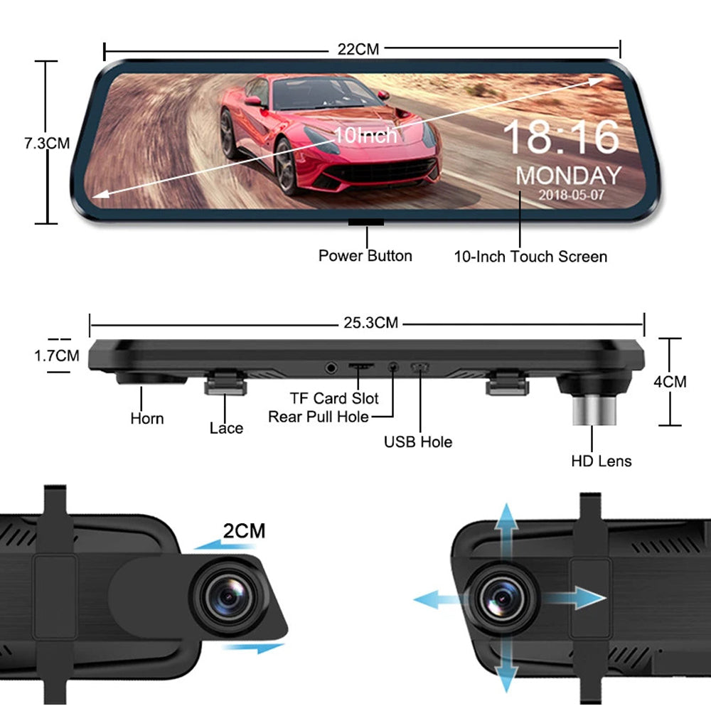 WiFi 10" 2K Dash Cam | RearView Camera | Reversing Recorder | Free 32GB Card