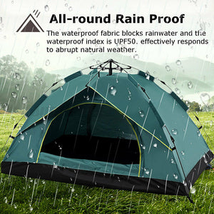Waterproof Automatic Camping Tent | 3-4 Person, with Moisture Proof Pad (Blue)