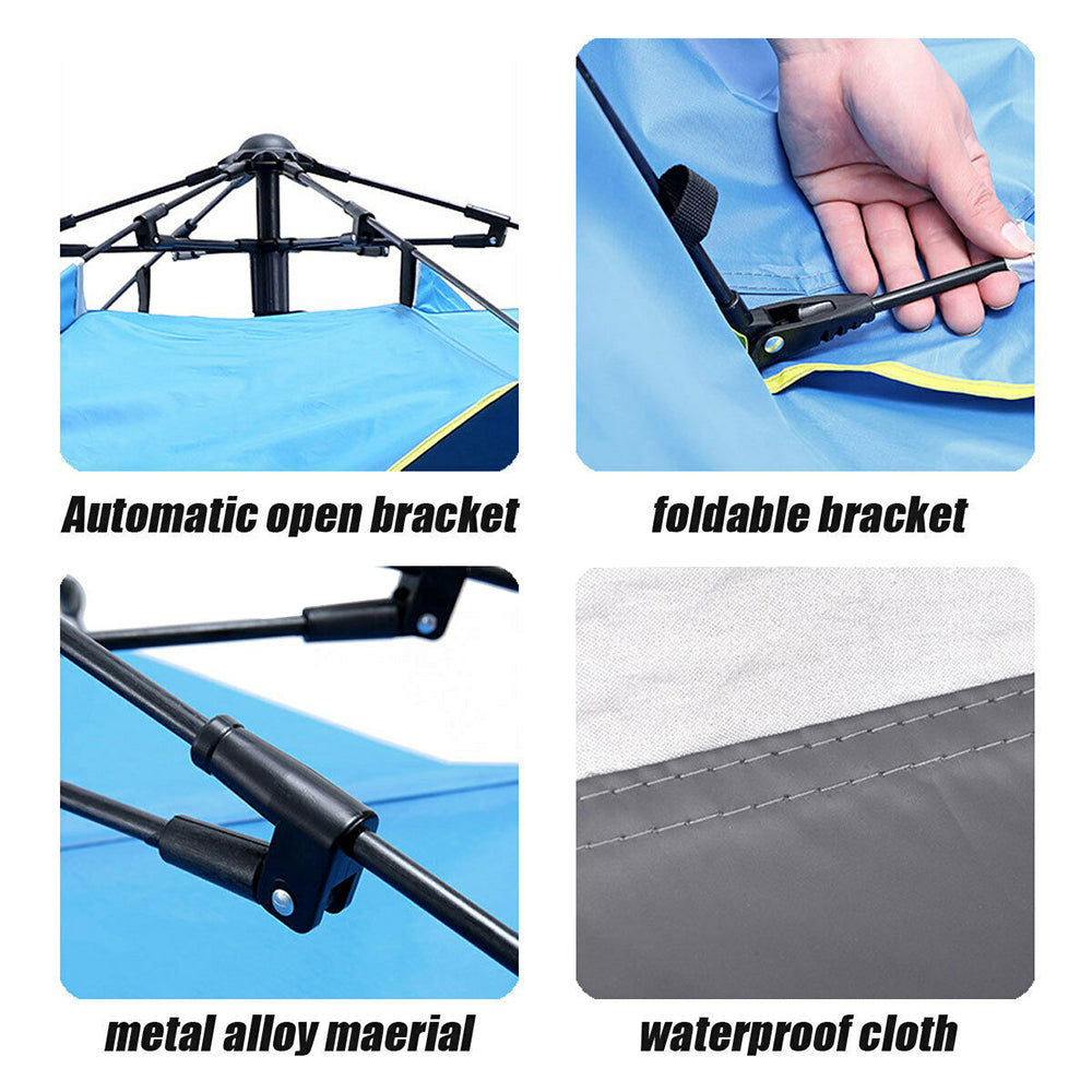 Waterproof Automatic Camping Tent | 3-4 Person, with Moisture Proof Pad (Blue)