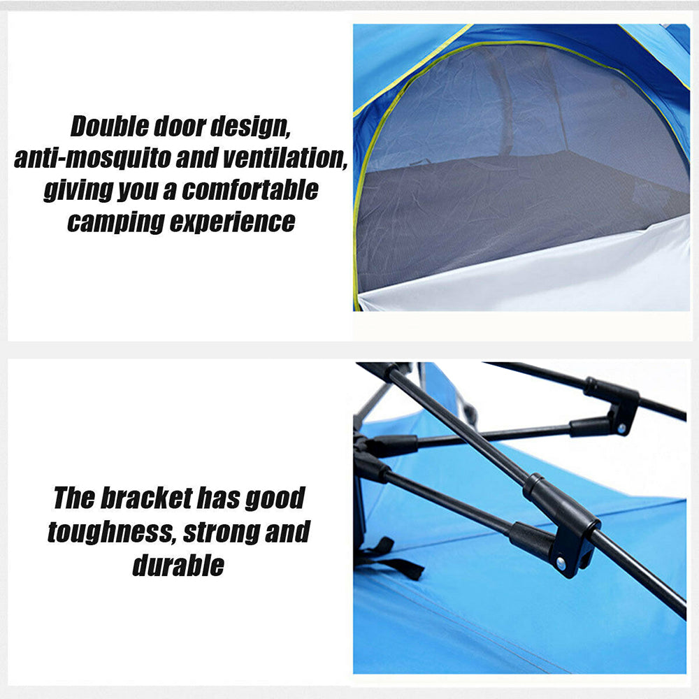 Waterproof Automatic Camping Tent | 3-4 Person, with Moisture Proof Pad (Blue)