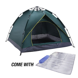 Waterproof Automatic Camping Tent | 3-5 Person, with Moisture Proof Pad (Green)