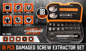 Magnetic Damaged Screw Extractor Set | 18-Piece | Broken Drill Bit Remover Kit | Hex CR-V