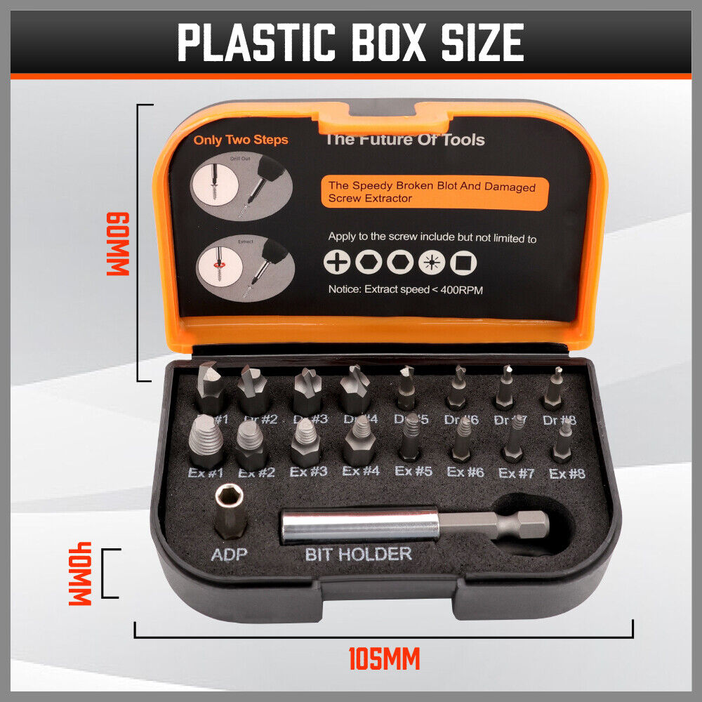 Magnetic Damaged Screw Extractor Set | 18-Piece | Broken Drill Bit Remover Kit | Hex CR-V