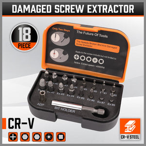 Magnetic Damaged Screw Extractor Set | 18-Piece | Broken Drill Bit Remover Kit | Hex CR-V