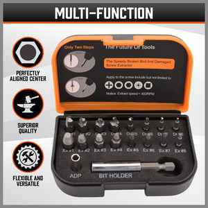 Magnetic Damaged Screw Extractor Set | 18-Piece | Broken Drill Bit Remover Kit | Hex CR-V