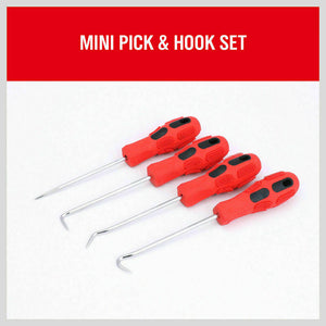 Pick Hook Set | 4-Piece | O-Ring & Oil Seal Remover | Non-Slip Rubber Handle | Red