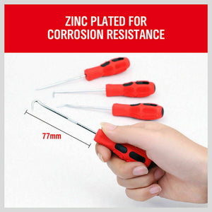 Pick Hook Set | 4-Piece | O-Ring & Oil Seal Remover | Non-Slip Rubber Handle | Red