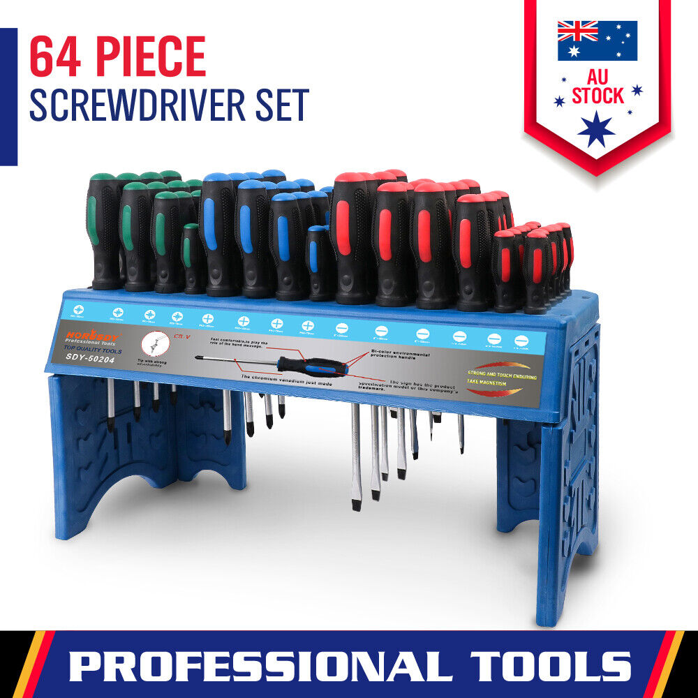 Screwdriver Set with Stand | 64-Piece | Wall Mount | Magnetic Tips | Precision Kit | AU Stock