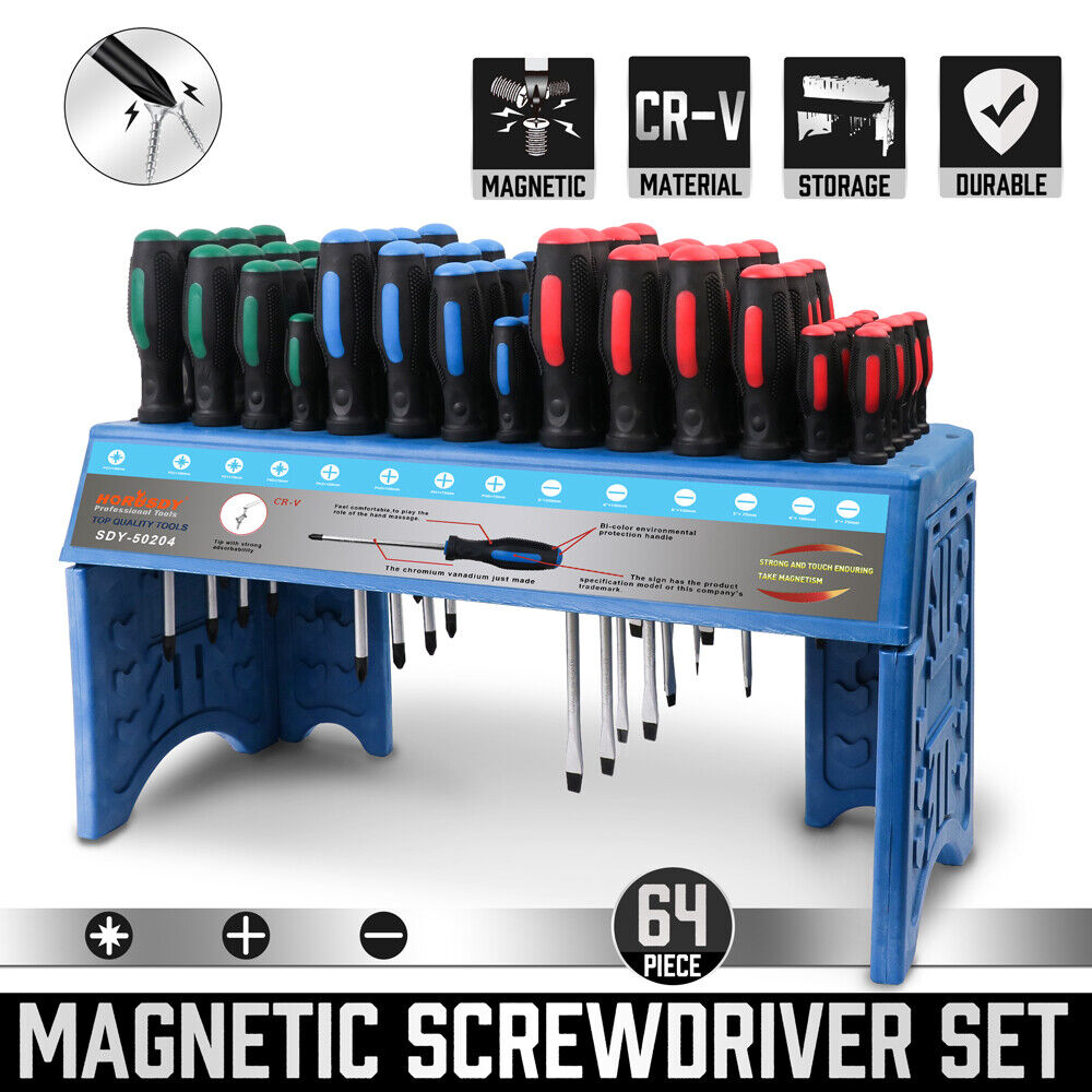 Screwdriver Set with Stand | 64-Piece | Wall Mount | Magnetic Tips | Precision Kit | AU Stock