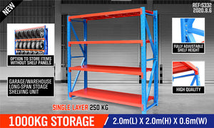 Steel Garage Storage Racks | 2M x 2M | Warehouse Tyre Shelving | 1000KG Capacity