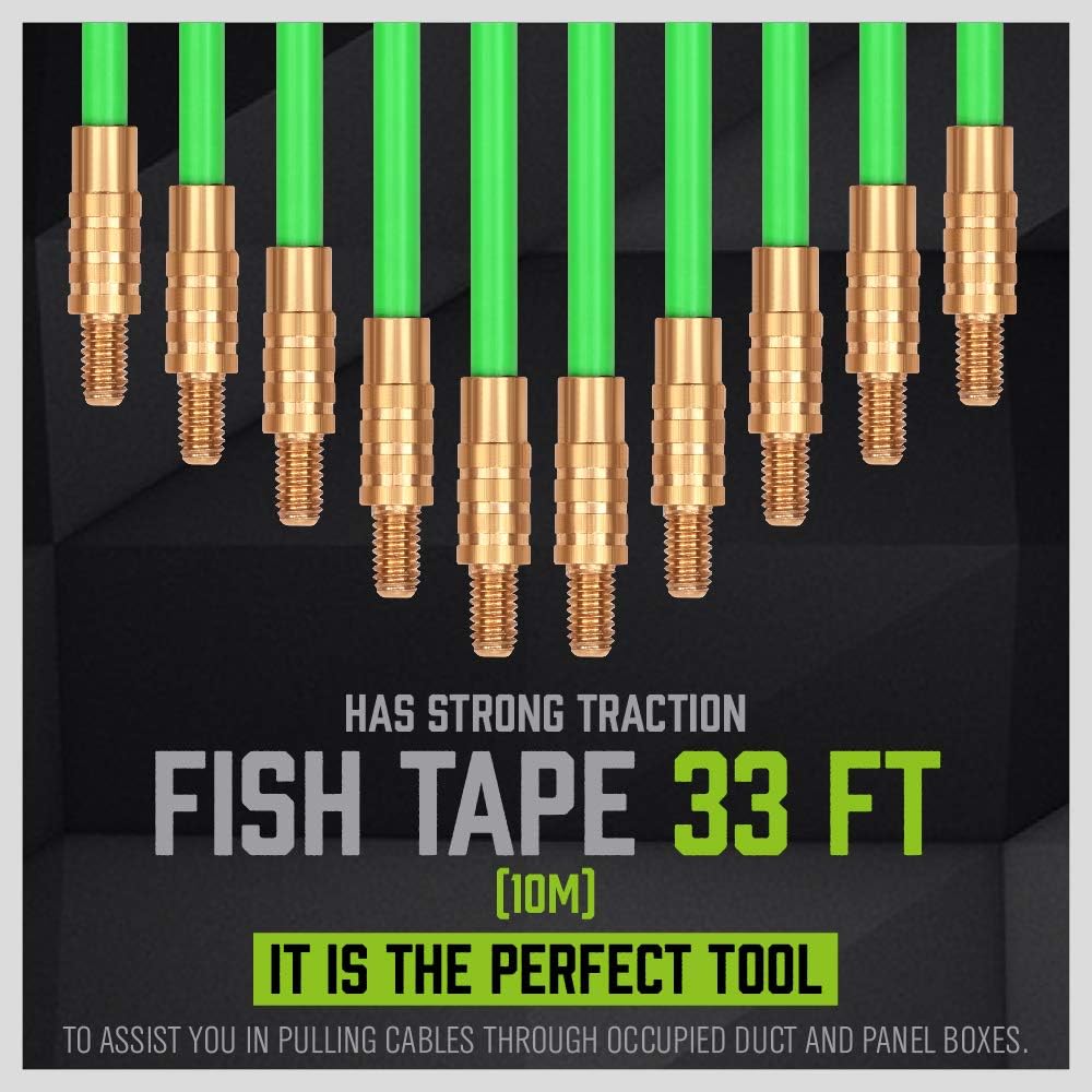 SWANLAKE Fiberglass Running Wire | 33FT / 10M | Fish Tape Pull Push Rod | Coaxial Electrical Cable Pulling Kit
