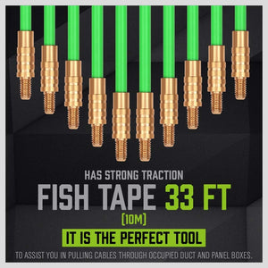 SWANLAKE Fiberglass Running Wire | 33FT / 10M | Fish Tape Pull Push Rod | Coaxial Electrical Cable Pulling Kit