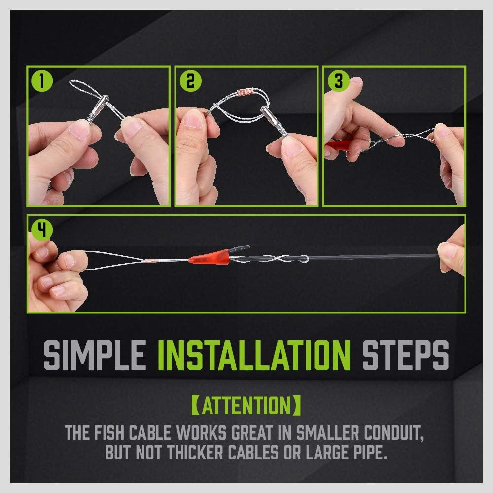SWANLAKE Fiberglass Running Wire | 33FT / 10M | Fish Tape Pull Push Rod | Coaxial Electrical Cable Pulling Kit