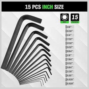 SWANLAKE Hex Key Set | 32PCS | Metric & SAE Sizes | 0.7mm-10mm & 0.028"-3/8"