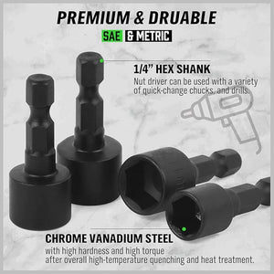 SWANLAKE Power Nut Driver Set | 20PCS | 1/4” Hex Head | SAE & Metric | Impact Drill Compatible