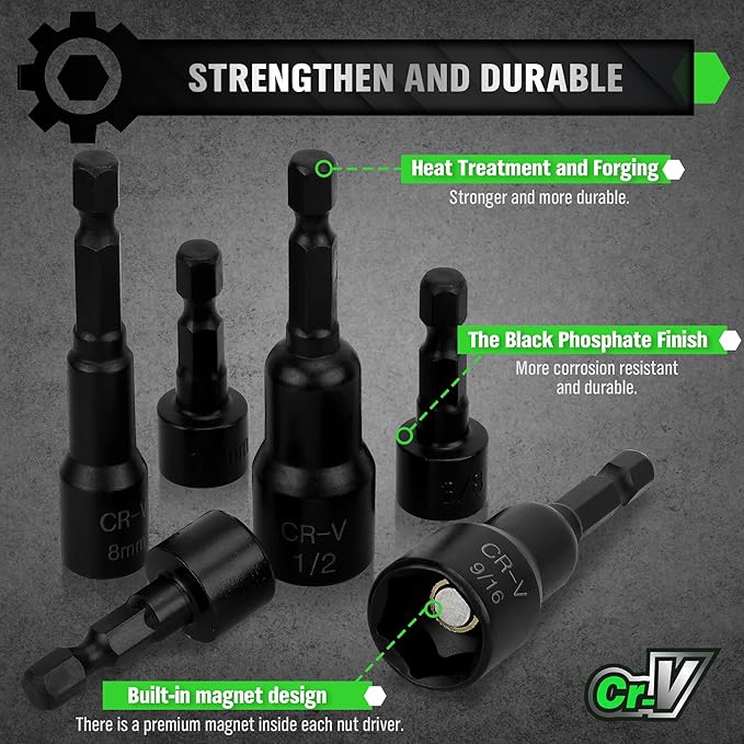 SWANLAKE Magnetic Hex Nut Driver Set | 39PCS | 1/4" Quick-Change | SAE & Metric Cr-V Steel