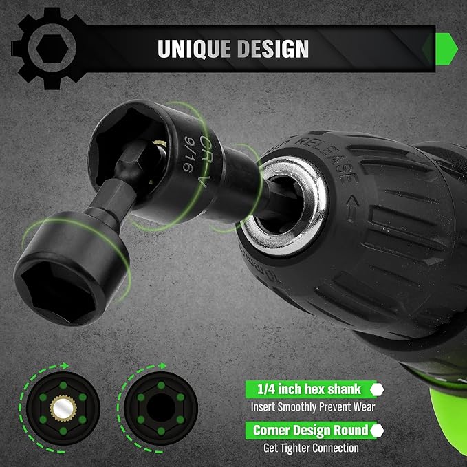 SWANLAKE Magnetic Hex Nut Driver Set | 39PCS | 1/4" Quick-Change | SAE & Metric Cr-V Steel