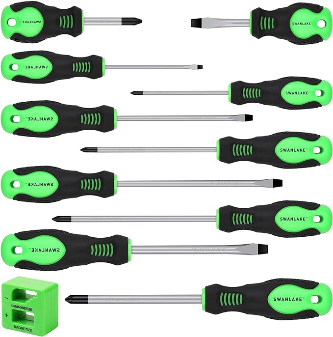 SWANLAKE Screwdriver Set | 11PCS | Magnetic | 5 Phillips | 5 Flat Head | Fastening & Loosening Seized Screws
