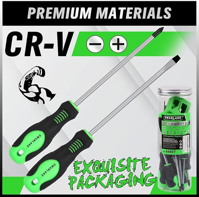 SWANLAKE Screwdriver Set | 11PCS | Magnetic | 5 Phillips | 5 Flat Head | Fastening & Loosening Seized Screws
