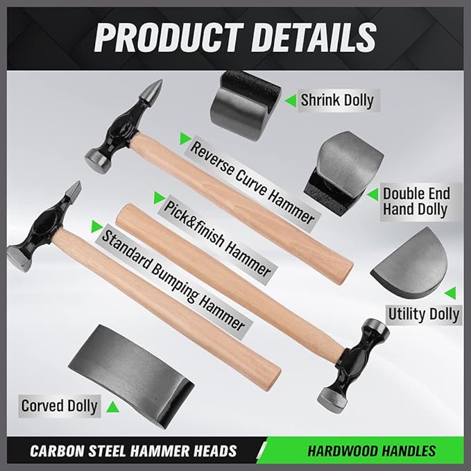 SWANLAKE Auto Body Repair Kit | 7-Piece | Carbon Steel Hammer Heads | Auto Repair Tools | SW-66076